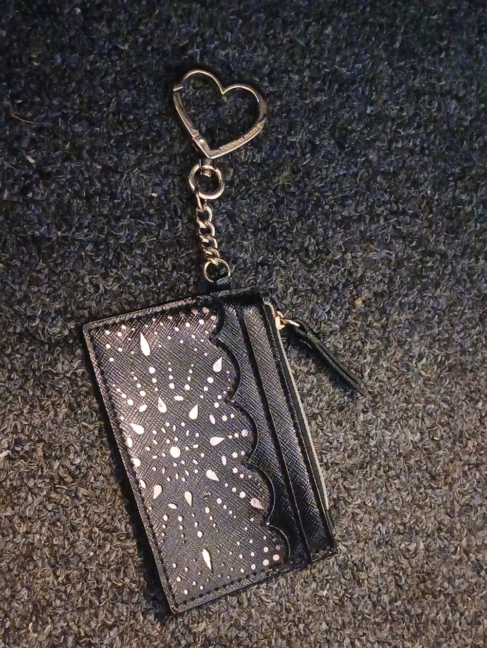Victoria's Secret Black Scalloped Laser-Cut Card Holder with Heart Keychain